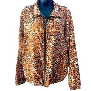 Vintage East West Silks Leopard Print Bomber Jacket Large
